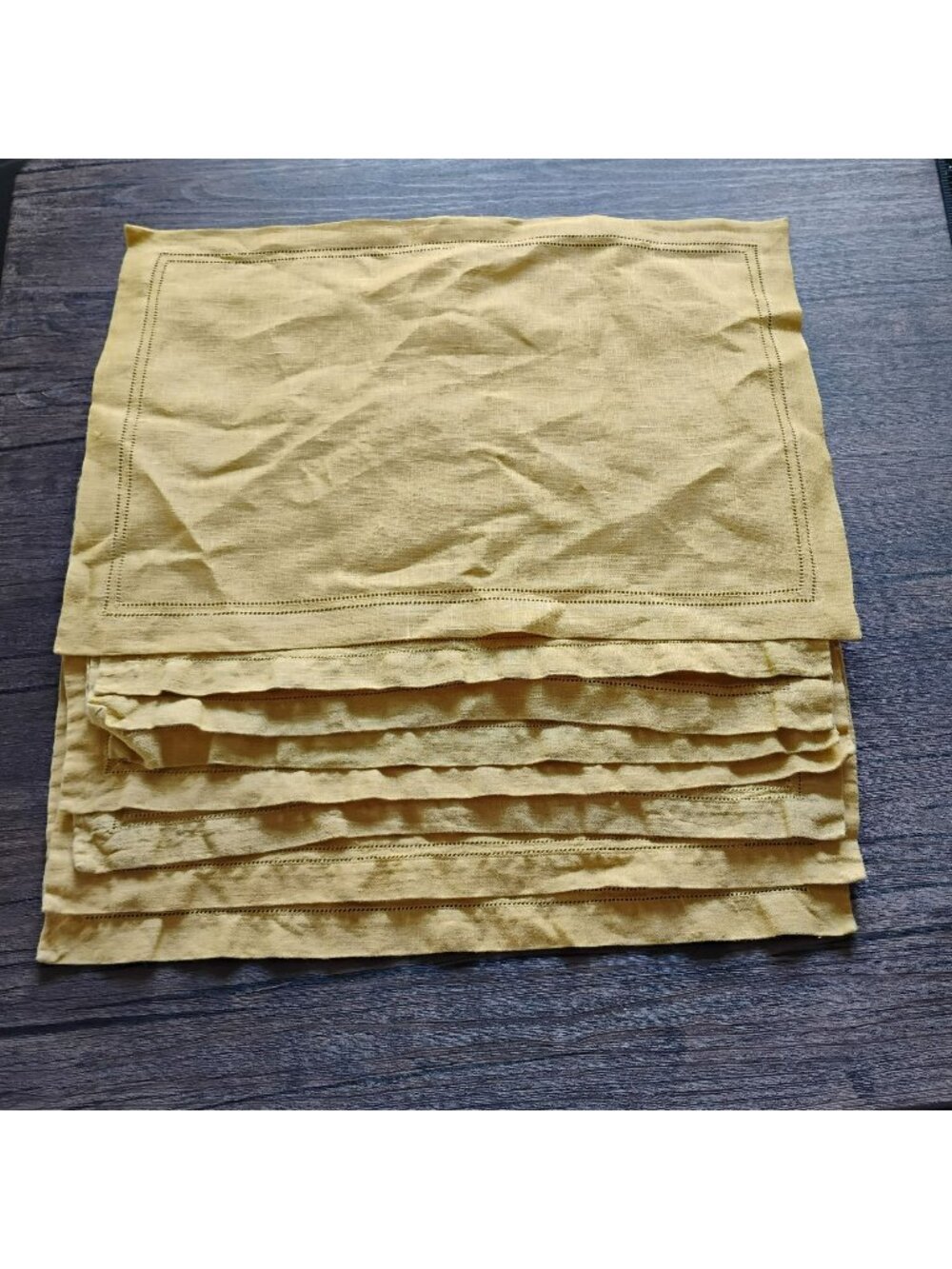 Williams Sonoma Mustard Yellow Hemstitch Linen Placemats - Set Of 8